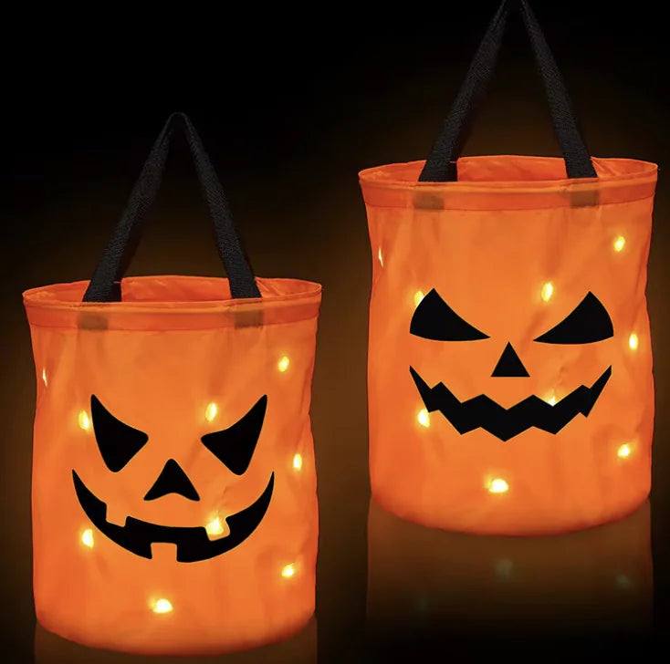 LED Halloween Pumpkin Candy Bucket – Collapsible Trick-or-Treat Basket - Halloween Plaza