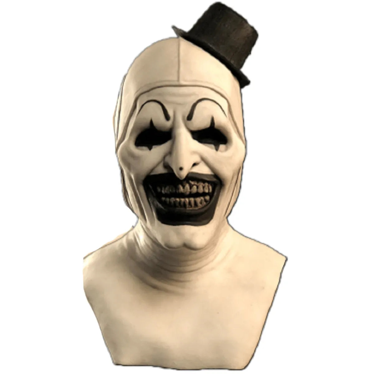 Halloween scary full-face latex mask with creepy smile and black hat