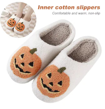 Halloween Spooky Lantern Pumpkin Slippers Non Slip - Halloween Plaza