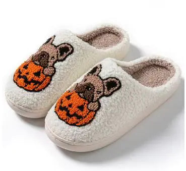 Halloween Dog Embroidery Cotton Home Slippers - Halloween Plaza