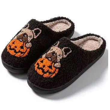 Halloween Dog Embroidery Cotton Home Slippers - Halloween Plaza